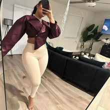 Load image into Gallery viewer, Berry Bold Crop Leather Jacket

